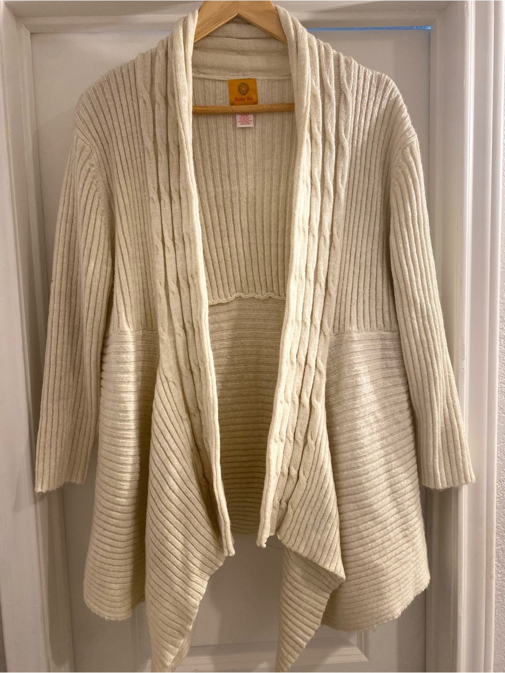 Ruby Rd. XL Cream Metallic Open Front Cardigan Sweater